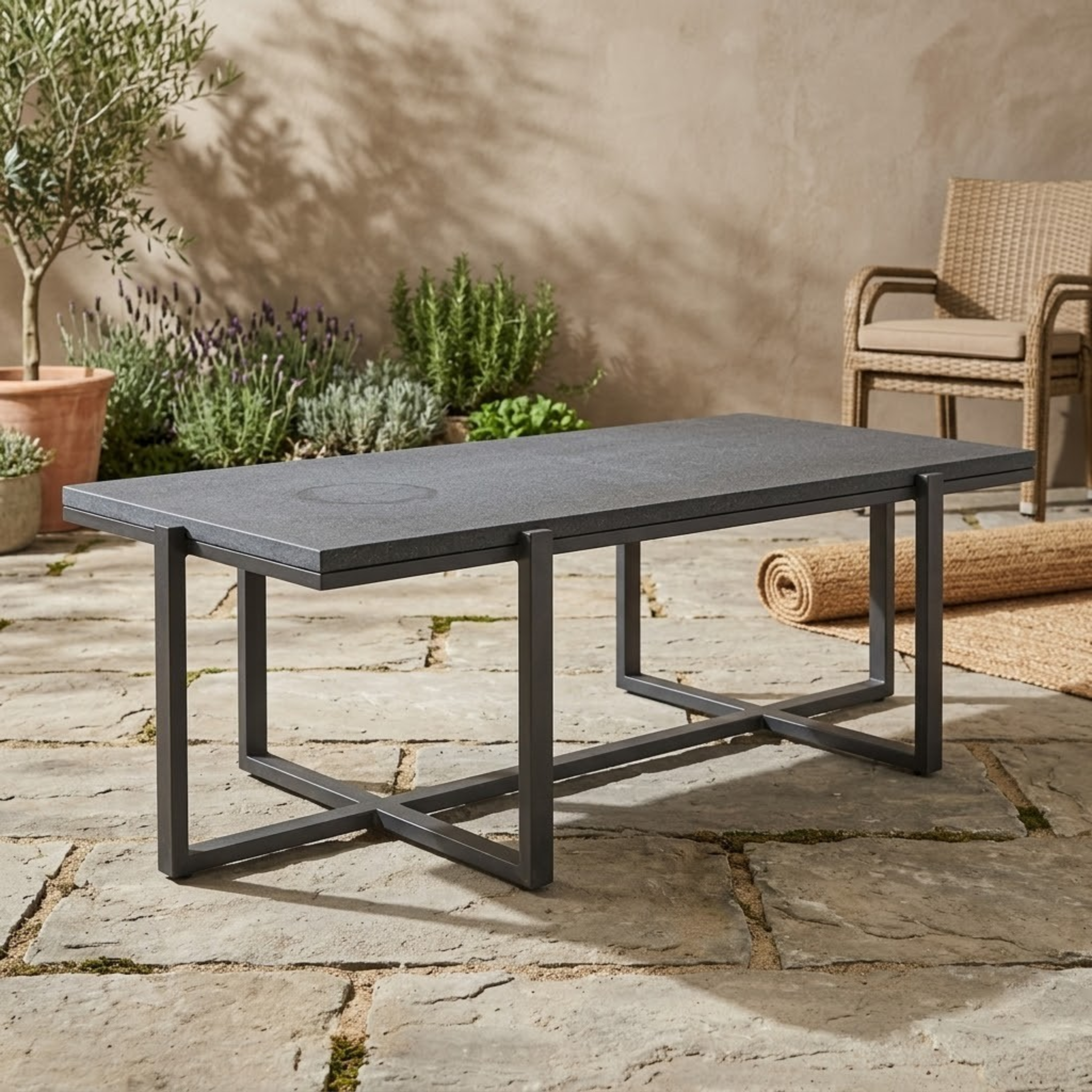 Rectangle Coffee Table With Polished Granite