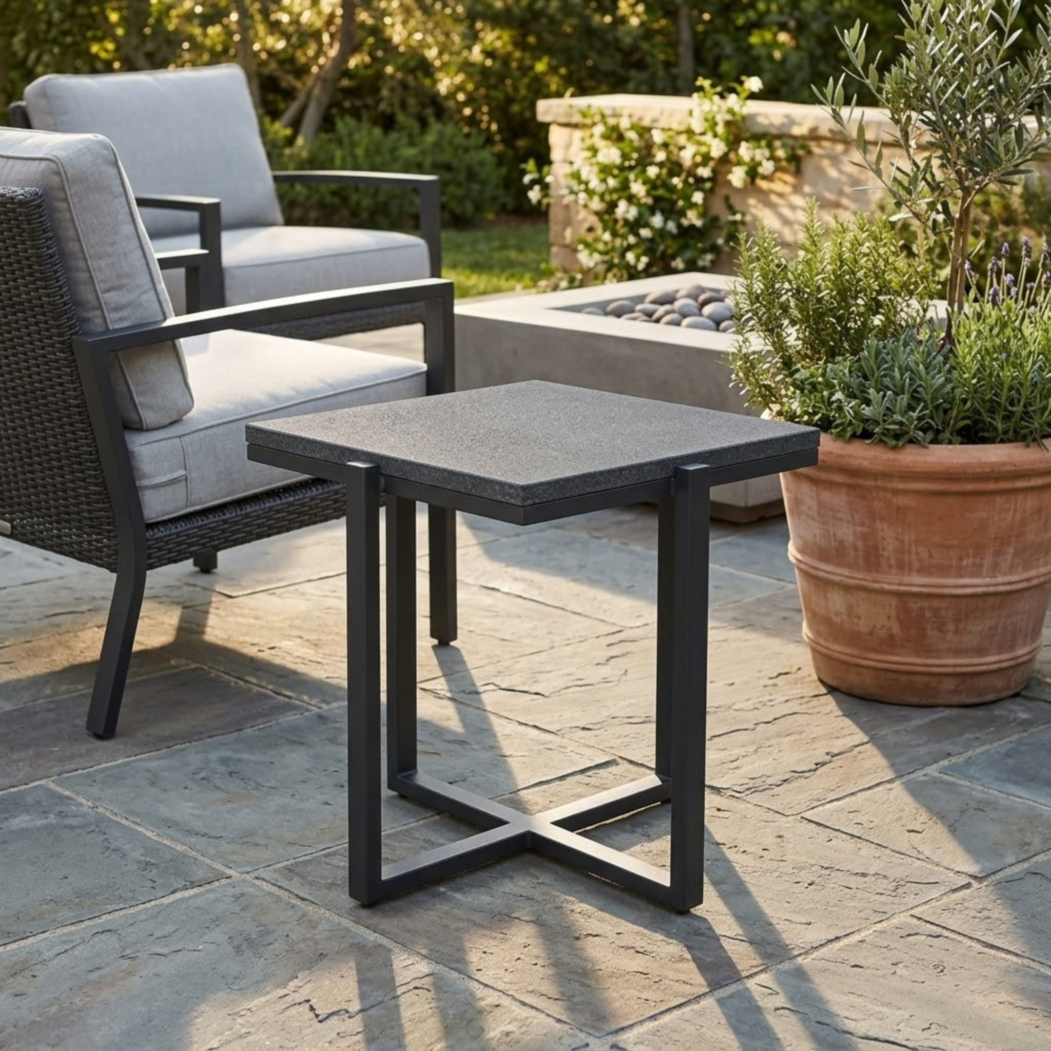 Square End Table With Polished Granite Top
